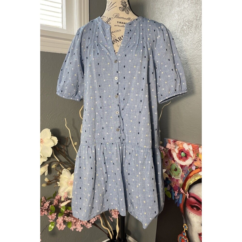 LOFT Womens Dress Size S Blue Boho Cottagecore Modest Vacation Tiered Swing Mini